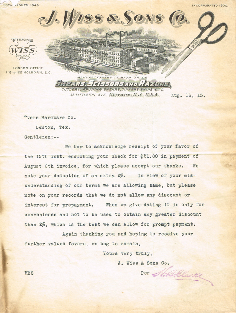 Evers Hardware discount letter