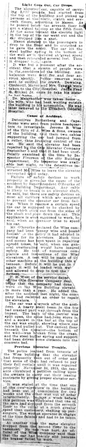 1920-10-21 Six Persons Hurt Elevator Falls