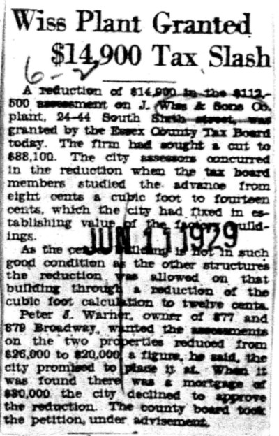 1929-06-11 Wiss Plant Granted 14900 Tax Slash