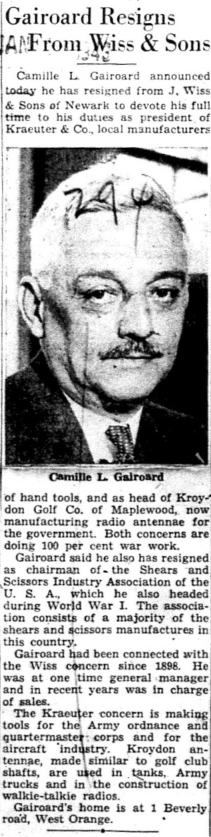 1943-01-xx Gairoard Resigns Wiss Sons