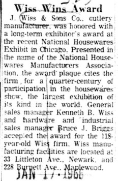 1966-01-17 Wiss Wins Award from Housewares Show