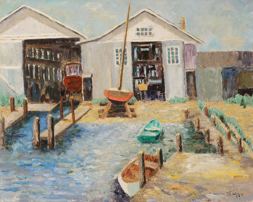 Bay Head Boatyard 1958 oil on wood
