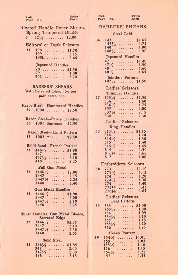Price List 1929 cost per dozen 3