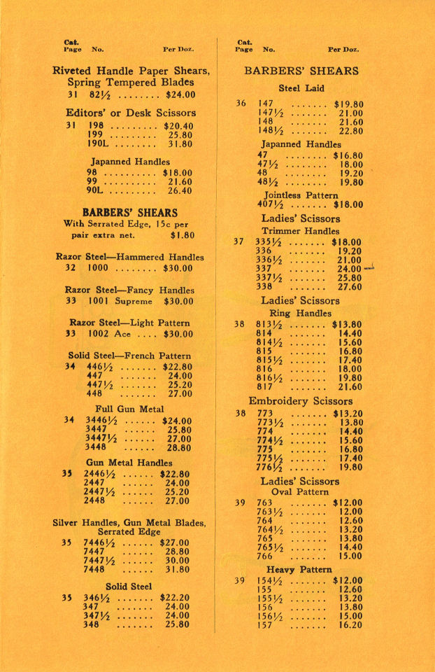 Price List 1929 cost per each 3