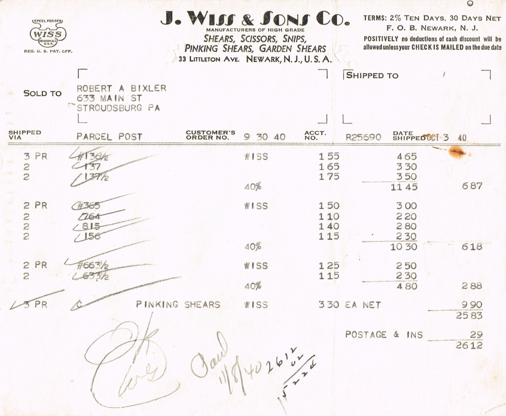 1940 10 03 Bixler bill